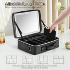 Travel Makeup Bag with LED Lighted Make up Case with Mirror 3 Color Setting Cosmetic Makeup Box Organizer Vanity Case for Women Beauty Tools Accessories Case Rechargeable (big black)