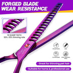 JASON 7.5" Dog Grooming Scissor - Professional Chunker Shear with Ergonomic Handle Japanese Stainless Steel Hair Scissor for Dogs, Cats and Other Pets, Sharp (Chunker, Purple) Christmas Gift