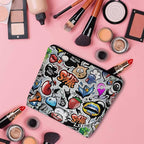 Women Cosmetic Bag Graffiti, Rainbow Graffiti Social Media Signs Cute Makeup Bag For Purse Cosmetic Travel Bag For Toiletries Makeup Storage Bag Flax Skincare Bag Make Up Pouch Bags