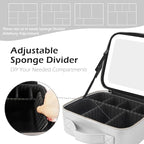 MOMIRA Makeup Bag with Mirror and Light Travel Makeup Train Case Cosmetic Bag Organizer Portable Artist Storage Bag with Adjustable Dividers Makeup Brushes Storage Organizer Silver