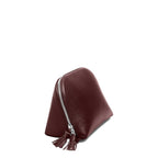Leatherology Bordeaux Clamshell Makeup Bag – Leather Cosmetic Bag with Waterproof Lining, Interior Zip Pocket & Double Tassel Zip Closure for Travel or Vanity Organization