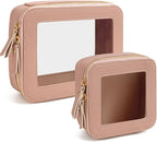 KOTORA Small Makeup Bag for Purse Cute Travel Makeup Bag Clear Cosmetic Bag with Zipper, Car Make Up Bag Organizer Storage Traveling Car Accessories Travel Essentials for Women (Nude Pink)