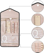 BAGSMART Travel Jewelry Organizer Roll Foldable Jewelry Case for Journey-Rings, Necklaces, Bracelets, Earrings, Black