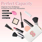 Small Personalized Letter Makeup Bag, Cute PU Leather Chenille Letters Cosmetic Bag Travel Makeup Pouch, Preppy Travel Organizer Zipper Pouch for Women&Girls（WhitePink-S）
