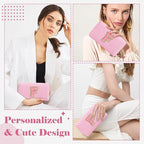 Personalized Initial A-Z Preppy Patch Makeup Bag,Small PU Leather Chenille Letter Cosmetic Bag with Zipper for Teen Girls,Pink Cute Travel Toiletry Bag,Birthday Monogrammed Gift for Daughter,Letter F