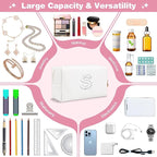 Bride Gifts – Personalized Initial Makeup Bag with Pearl Rhinestone Patch, Preppy White Monogram Cosmetic/Toiletry Pouch, bridesmaid Gifts, Bridal Shower Gifts, Wedding Gifts, Bridal Gifts,S