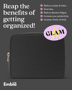 Embla Makeup Bag Travel Cosmetics Pouch and Toiletry Bag, Nylon Zipper Pouch Purse, Cute Make Up Organizer Storage Tote for Women Girls, Waterproof Travel Skincare Case, Large Makeup Bags, Black