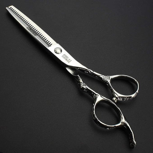 6/7/8-Inch Professional Hair Scissors Haircut Rose Pattern Hair Scissors Styling Tools Japanese Stainless Steel Scissor Set (6-in thinning scissors)