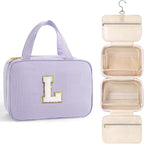 TOPEAST Christmas Gifts for Women Teen Girls Kids - Travel Hanging Toiletry Bag, Personalized Initial Toiletry Pouch, Birthday Gifts for Women Mom Daughter Sister Friends, Cruise Essentials, Purple L