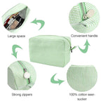 GFU Cosmetic Bags for Women, Seersucker Cosmetic Bag, Travel Toiletry Stripe Makeup Bag, Large Women Aesthetic Organizer Storage Pouch, Girls Handbags Purses, Green