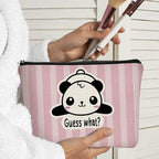 Panda Gifts Makeup Bag for Women Girls, Cute Baby Panda 'Guess What It's Pug Butt' Cosmetic Case for Teens Daughter, Accessories (Pink Stripe)