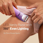 Bikini Trimmer for Women: Pubic Hair Razor with Mirror & LED Light, Electric Shaver with Travel Lock & Ceramic Blades - Body Groomer IPX7 Waterproof Use for Legs/Arm/Underarm