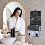 Vintage Blue Palm Hanging Travel Toiletry Kit Bag with Hook for Men and Boys, Beach Tropical Tree Makeup Case Waterproof Cosmetic Bag Storage Bag Organizer for Accessories Toiletries