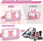 Initial Makeup Bag,Letter K Cute Clear Monogrammed Cosmetic Travel Bag for Womens Girls,Personalized Pink Aesthetic Traveling Make Up Organizer Bag for Beach,Waterproof Toiletry Bag