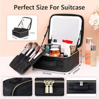 Travel Makeup Bag with LED Lighted Make up Case with Mirror 3 Color Setting Cosmetic Makeup Box Organizer Vanity Case for Women Beauty Tools Accessories Case Rechargeable