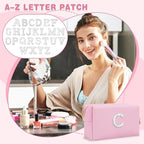 ChaoGreat Bride Gifts – Personalized Initial Makeup Bag with Pearl Rhinestone Patch, Preppy Pink Monogram Cosmetic/Toiletry Pouch, bridesmaid Gifts, Bridal Shower Gifts, Wedding Gifts, Bridal Gifts,C