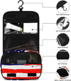 Travel Toiletry Bag, Portable Makeup Bag with Hanging Hook, Hanging Organizer for Women Men Shampoo, Conditioner, Brushes Set, Red Blue White American Flag