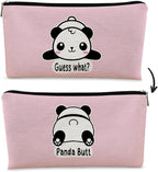Panda Gifts Pink Makeup Bag, Cute Baby Panda Guess What It's Pug Butt Cosmetic Bag, Travel Toiletry Bag for Daughter, Canvas Zipper Pouch