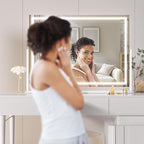 Hasipu Vanity Mirror with Lights, 39.4" x 28.3" LED Makeup Mirror, Light up Mirror with 10X Magnification and Phone Holder, USB Charging Port, Smart Touch 3 Colors Dimmable (White)