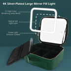 MOMIRA Travel Makeup Bag Cosmetic Bag Makeup Organizer Bag with Lighted Mirror, Adjustable Brightness in 3 Color Scenarios, Waterproof Makeup Train Case, Gift for Women - Emerald Green