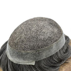 FACE MIRACLE Toupee for Men French Lace Hairpiece Human Hair Replacement System Skin PU Mens Toupee Hair Wigs for Man V-Looped Front Hair Prosthesis 8"X10" #1B50 1B# OFF BLACK WITH 50% SYNTHETIC GREY