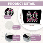 Gothic Dancing Skeleton Cowboy Makeup Bag, Western Goth Skull Cosmetic Bags for Women, Trendy Retro Black and White Checkered Makeup Pouch Zipper Pouch