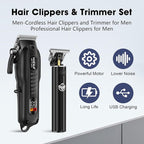 HIENA PRO Professional Hair Clippers Set for Men Cordless Hair Cutting Kit Barber Kit Rechargeable Clippers and Trimmers Set Clipper Set for Barbers with LED Display, Gifts for Men, (Black)