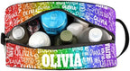 Personalized Name Toiletry Bag, Large Travel Cosmetic Bag Portable Makeup Organizer Bag for Women Bathroom Shower Essentials, Red Green Purple Sequins