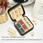 Travel Jewelry Case, Small Plush Velvet Jewelry Box for Women and Girls, Portable Jewelry holder organizer for Rings Earrings Necklaces Bracelets(Black)