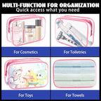 16-Piece Makeup Bags, Waterproof Toiletry Bag Carry Pouch Portable Cosmetic Bag PVCTravel Clear Pouches Carry-on Travel Essentials Transparent Storage Organizer Bag (Rose Pink-M)