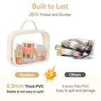 PACKISM Clear Makeup Bag - 2 Pack TSA Approved Toiletry Bag with Handle and 180° Large Opening, Sturdy Clear Toiletry Bag Fit Carry-on Travel Essential, Travel Bags for Toiletries, Creamy Off-White