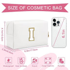 Small Personalized Initial A-Z Preppy Patch Makeup Bag,White PU Chenille Letter Travel Cosmetic Pouch with Zipper,Cute Toiletry Bag,Gift Ideal for Teen Girls Women Teacher Bridesmaid,Letter I