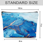 Small Makeup Bag for Purse Cute Canvas Waterproof Cosmetic Bags for Women Zipper Travel Toiletry Pouch-Blue Marble Makeup Bags