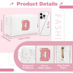 Small Personalized Initial A-Z Patch Makeup Bag,White Cute PU Leather Glitter Letter Cosmetic Bag for Teen Girls,Travel Toiletry Bag with Zipper,Preppy Monogrammed Birthday Gift for Daughter Niece D
