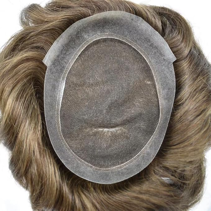 FACE MIRACLE Mens Toupee Lace Front Hairpieces Soft Human Hair Replacement System Natural Hairline Toupee for Men French Lace Poly V-Looped Mens hair Units 6"X8" #4ASH