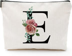 Initial A-Z Personalized Letter Makeup Bag, Monogrammed Bridesmaid Gifts/Presents Cosmetic Bag, Portable Stationery Storage Organizer Pouch, Friendship Love Travel Makeup Bags