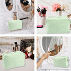 GFU Cosmetic Bags for Women, Seersucker Cosmetic Bag, Travel Toiletry Stripe Makeup Bag, Large Women Aesthetic Organizer Storage Pouch, Girls Handbags Purses, Green