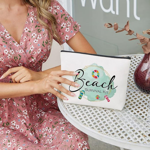 Beach Bag Beach Makeup Bag Beach Bags for Women Funny Beach Decor Funny Beach Gifts Beach Lover Gifts Beach Accessories Supplies Birthday Gifts for Women Girls Friends Bestie Sister Beach Survival Kit