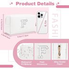 Bride Gifts – Personalized Initial Makeup Bag with Pearl Rhinestone Patch, Preppy White Monogram Cosmetic/Toiletry Pouch, bridesmaid Gifts, Bridal Shower Gifts, Wedding Gifts, Bridal Gifts,F