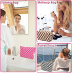 Travel Makeup Bag, Checkered Cosmetic Bag Make Up Organizer Case for Women, Small Toiletry Bag Skincare Pouch for Toiletries Accessories Brushes, 2PCS