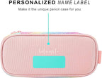 mibasies Girls Pencil Case for Kids, Multi-Slot Pencil Pouch, Pink Blue Rainbow