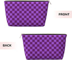 Womens Leather Makeup Bag Cosmetic Bag Travel Toiletry Bags Make Up Bags for Women Adult (Elegant Purple)