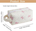 Makeup Bag Travel Cosmetic Bag for Women, Zipper Make Up Pouch, Floral Flowers Toiletry Organizer Makeup with Handle, Cosmetic Travel Cloth Bag (Pink Bow Tie)
