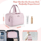 Travel Toiletry Bag:  Large Capacity, 4 Compartments, Wet/Dry Separation, Ultra-Soft Lightweight Fabric & Anti-Spill Design for Travel,Gym,Gift(11.8" L) (Soft Pink)
