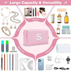 ChaoGreat Bride Gifts – Personalized Initial Makeup Bag with Pearl Rhinestone Patch, Preppy Pink Monogram Cosmetic/Toiletry Pouch, bridesmaid Gifts, Bridal Shower Gifts, Wedding Gifts, Bridal Gifts,S