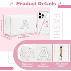 Bride Gifts – Personalized Initial Makeup Bag with Pearl Rhinestone Patch, Preppy White Monogram Cosmetic/Toiletry Pouch, bridesmaid Gifts, Bridal Shower Gifts, Wedding Gifts, Bridal Gifts,A