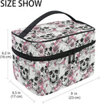 Makeup Bag, Halloween Skull Flowers And Pink Cherries Travel Makeup Organizer Bag Cosmetic Cases Toiletry Bags for Girl Women Ladies