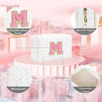 Small Personalized Letter Makeup Bag, Cute PU Leather Chenille Letters Cosmetic Bag Travel Makeup Pouch, Preppy Travel Organizer Zipper Pouch for Women&Girls（WhitePink-M）