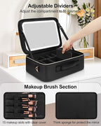 Chomeiu Makeup Bag with LED Mirror, Large Train Case for Makeup Artists, 16.2 inches Travel Professional Cosmetic Organizer with Light Up Mirror, 3 Color Lights, Brush Holder & Shoulder Strap (Black)