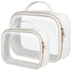 PACKISM TSA Approved Toiletry Bag - Glitter Textured Clear Toiletry Bag, Personalized and Fashion, with 180° Large Opening and Supporting Frame, Perfect for Travel Essentials, Thick No Smell, White